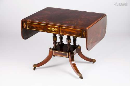A George III sofa tableSolid and veneered rosewood Inlaid me...