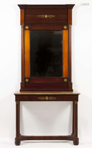 An Empire style pier table and mirrorMahogany veneered Black...