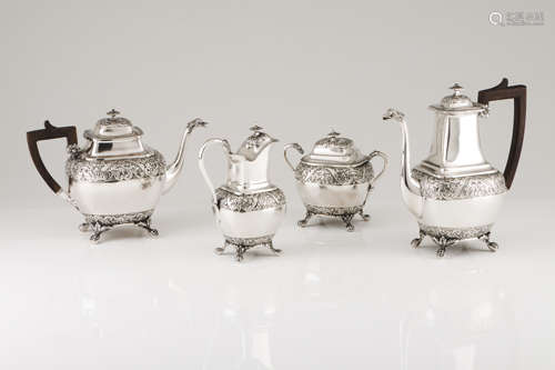 A tea and coffee setPortuguese silver Low relief foliage ban...