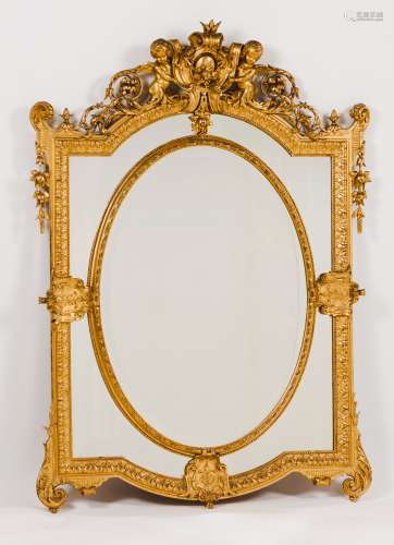 A Napoleon III mirrorCarved and gilt wood and gesso Sectione...