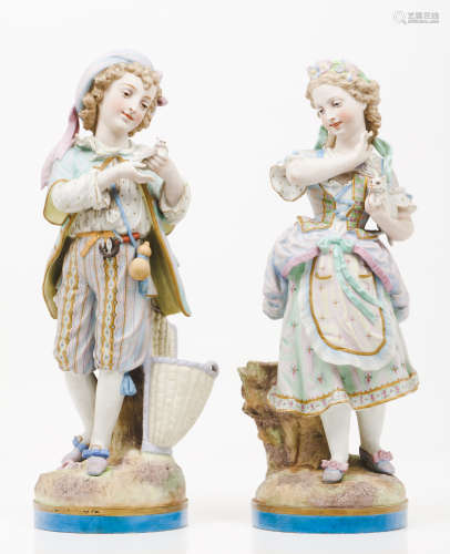 A pair of courting figuresPolychrome biscuit sculptures Fran...