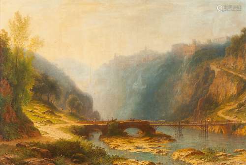 European school, 19th centuryLandscape with figures Oil on c...