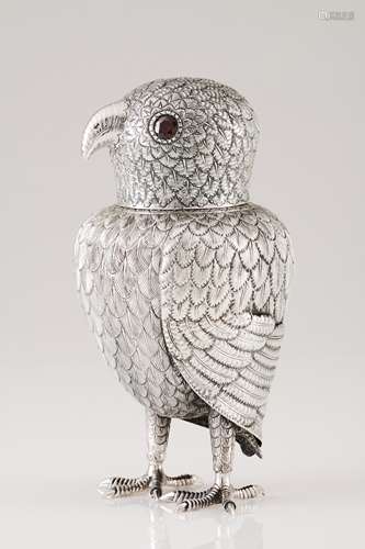 An owl boxPortuguese silver Moulded, engraved and chiselled ...