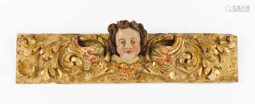 Two carved fragmentsCarved, gilt and polychrome wood Angel's...