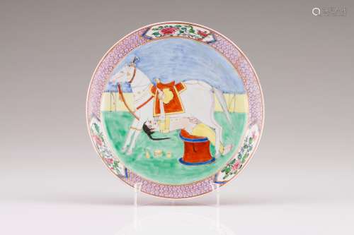 A saucer with erotic sceneChinese export porcelain Polychrom...
