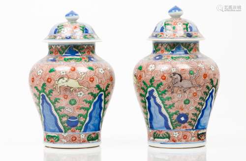 A pair of pots with coversChinese porcelain Baluster shaped ...