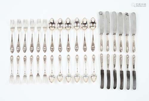 A six cover cutlery setPortuguese silver Romantic era decora...