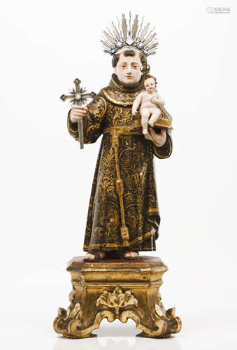 Saint Anthony and the Child JesusCarved, gilt and polychrome...