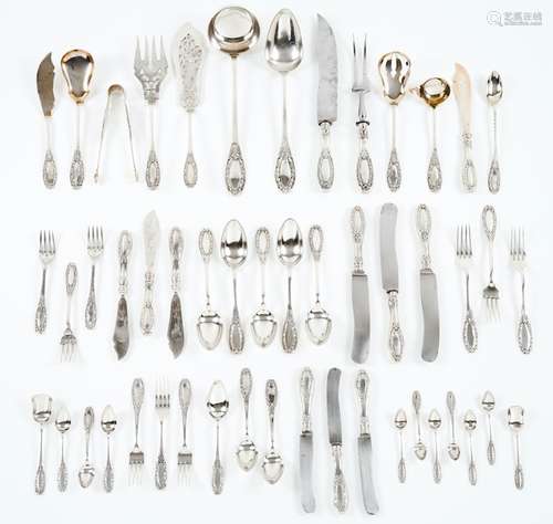 A 12 cover cutlery setPortuguese silver Romantic period deco...