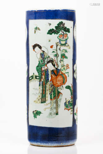 A large cylindrical vaseChinese porcelain Powder blue glaze ...