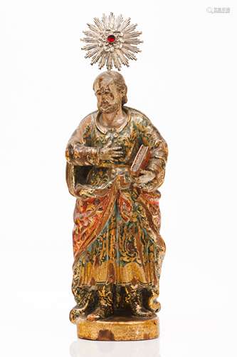 Saint FrancisPolychrome and gilt wooden sculpture Silver rad...