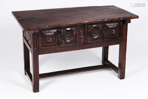 A country tableChestnut Two drawers and carved decoration Po...