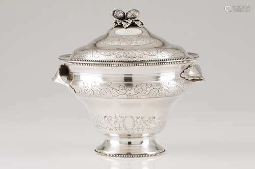 A tureen with cover and trayPortuguese silver Turned body an...