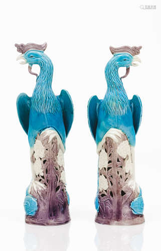 A pair of sculpturesChinese porcelain Polychrome decoration ...