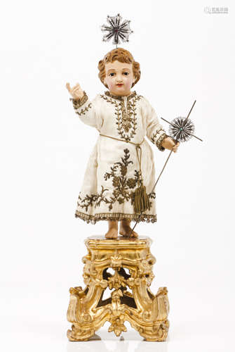 The Child JesusCarved and polychrome wood Metal thread embro...