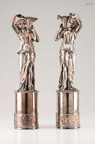 A pair of classical figuresSilvered metal Depicting two clas...