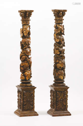 A pair of Baroque bracketsCarved, gilt and polychrome wood C...