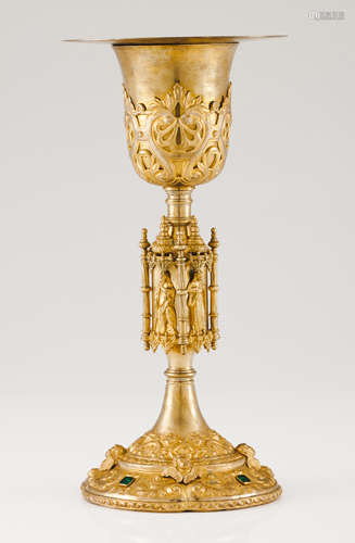 A large chalice with patenGilt silver Neogothic decoration K...