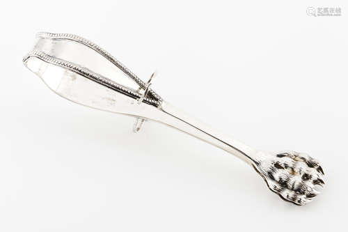 A bread tongsPortuguese silver Plain handles of beaded friez...