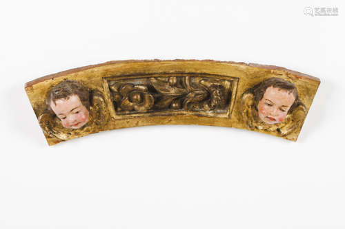 Two carved fragmentsCarved, gilt and polychrome wood Angel's...