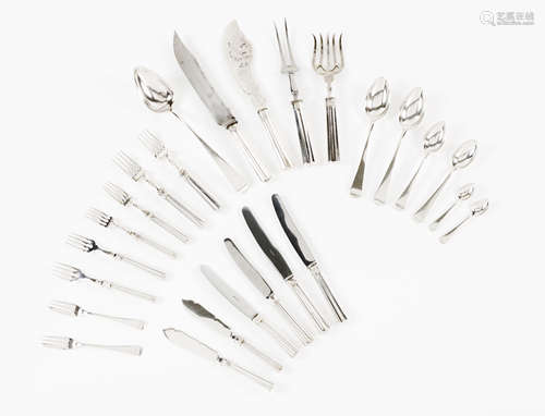 A twelve cover cutlery set Portuguese silver Fluted decorati...