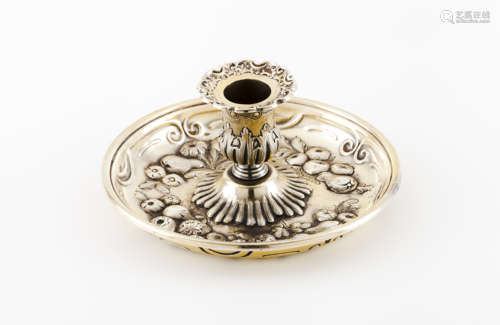 A chamber stickEnglish silver Circular base of raised floral...