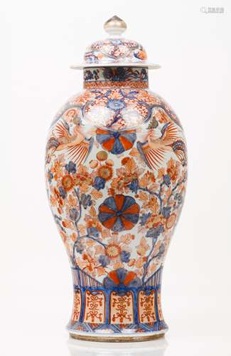 A potJapanese porcelain Iron oxide and blue birds and flower...