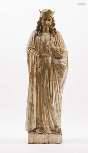 Saint AgnesCarved wooden sculpture Remnants of polychrome de...