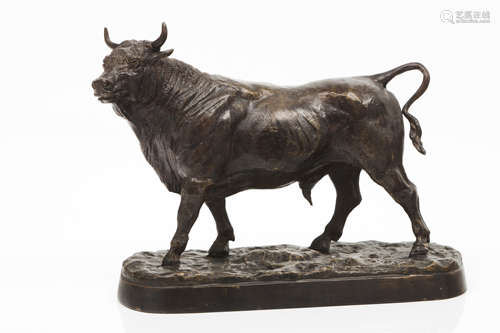 A bullPatinated bronze sculpture France, 20th century28x33x1...