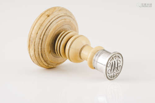 A wax sealSilver Turned ivory handle and seal with JAN monog...