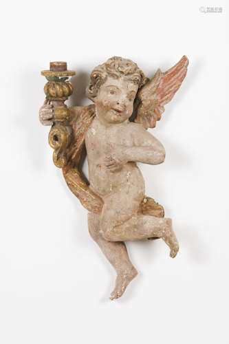 A pair of large candle holding Angel'sCarved, polychrome and...