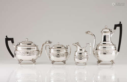 A tea and coffee setPortuguese silver, 19th century Body and...