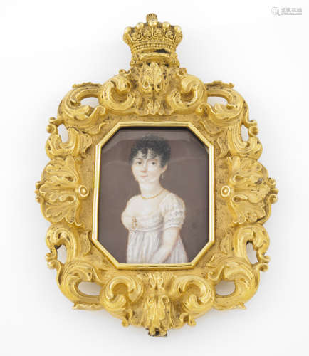 English school, 19th centuryMiniature on ivory Gilt and chis...