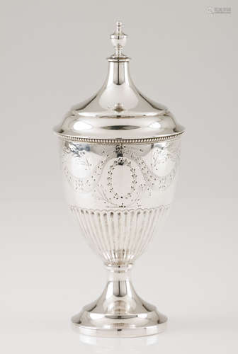 A sugar bowlPortuguese silver D.Maria style part fluted urn ...