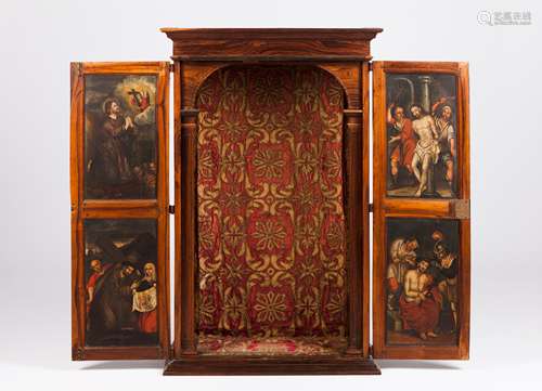 An oratoryRosewood Inner doors painted with scenes of the Pa...