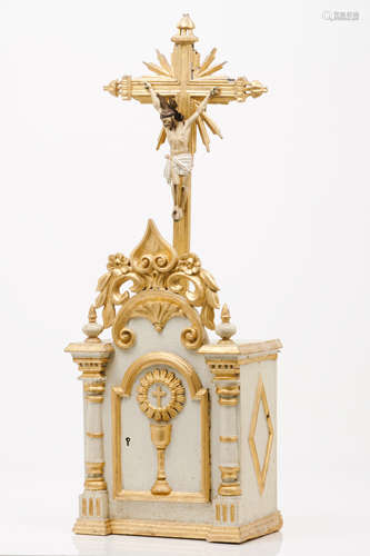 A D.Maria tabernaclePainted and part gilt and carved wood Da...