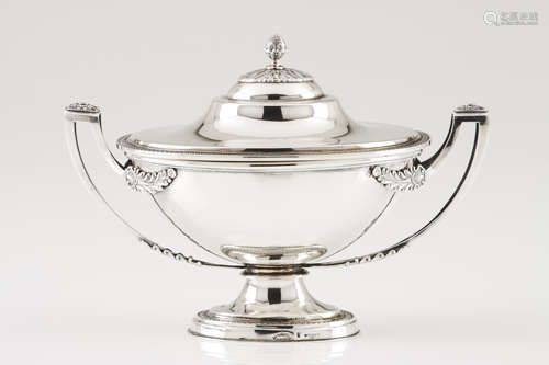 A bonbon dishSilver Empire style shaped as a tureen Engraved...