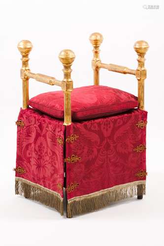 A faldstoolCarved and gilt wood Damask upholstery Europe, 19...