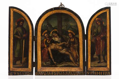 European school, 16th centuryA Pieta triptych Oil on board G...