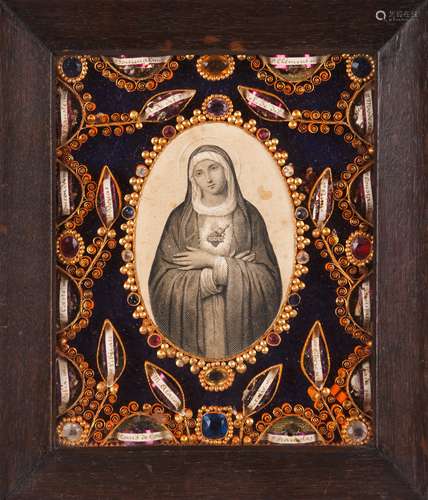 A votive print / reliquary - The Virgin Mary Sacred HeartA p...