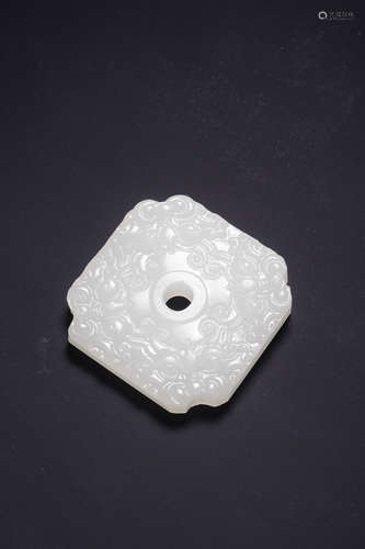 A Carved White Jade Square Pendant