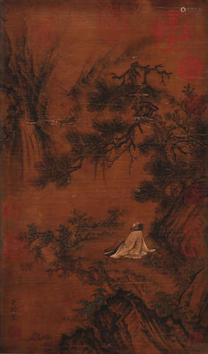 Scholars, Chinese Painting Silk Mounted, Liang Kai Mark