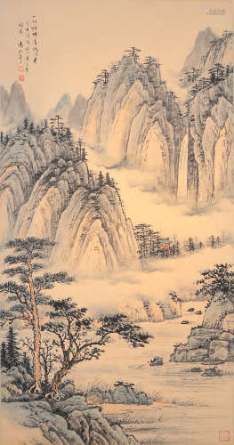 Verdant Forest Scenery, Chinese Painting Paper Scroll, Yuan ...