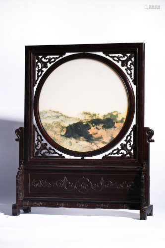 A Round Mountains And Clouds Marble Stone Table Screen