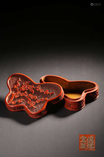 A Cinnabar Lacquer Butterfly And Prunus Box And Cover