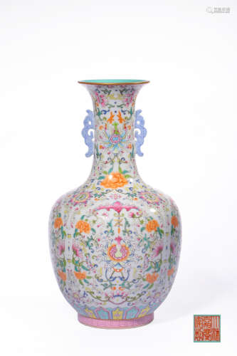 A White-Glazed And Famille Rose Floral Vase