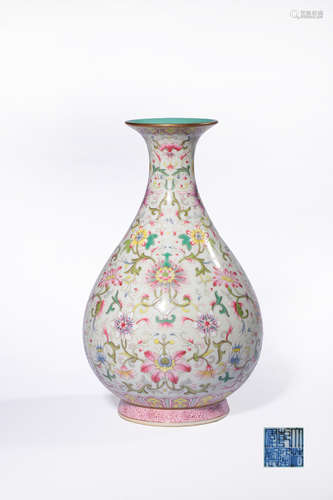 A Famille Rose Floral Pear-Shaped Vase