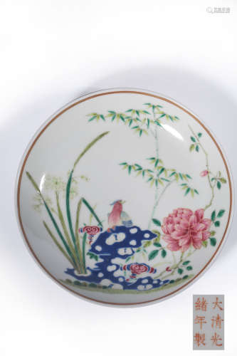 A Famille Rose Stones And Flowers Dish