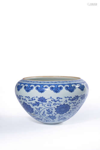 A Blue And White Interlocking Lotus Alms Bowl