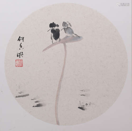 Lotus And Birds, Chinese Painting On Paper, He Xiangning Mar...